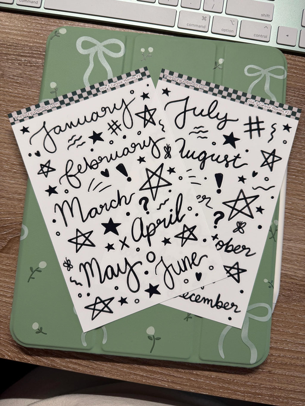 Cursive Monthly Stickers | Hand-Drawn Journal Planner Accents