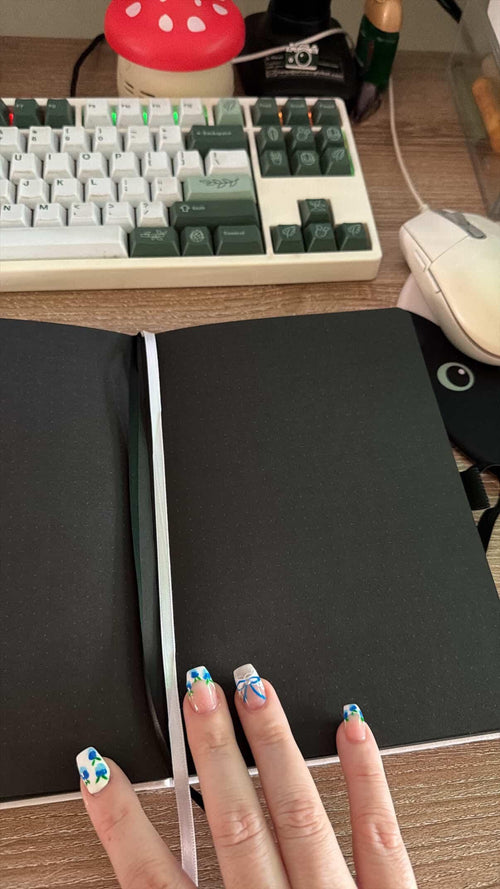 A5 Dot Grid Blackout Vegan Leather Journal: Panda with Black Foil Design