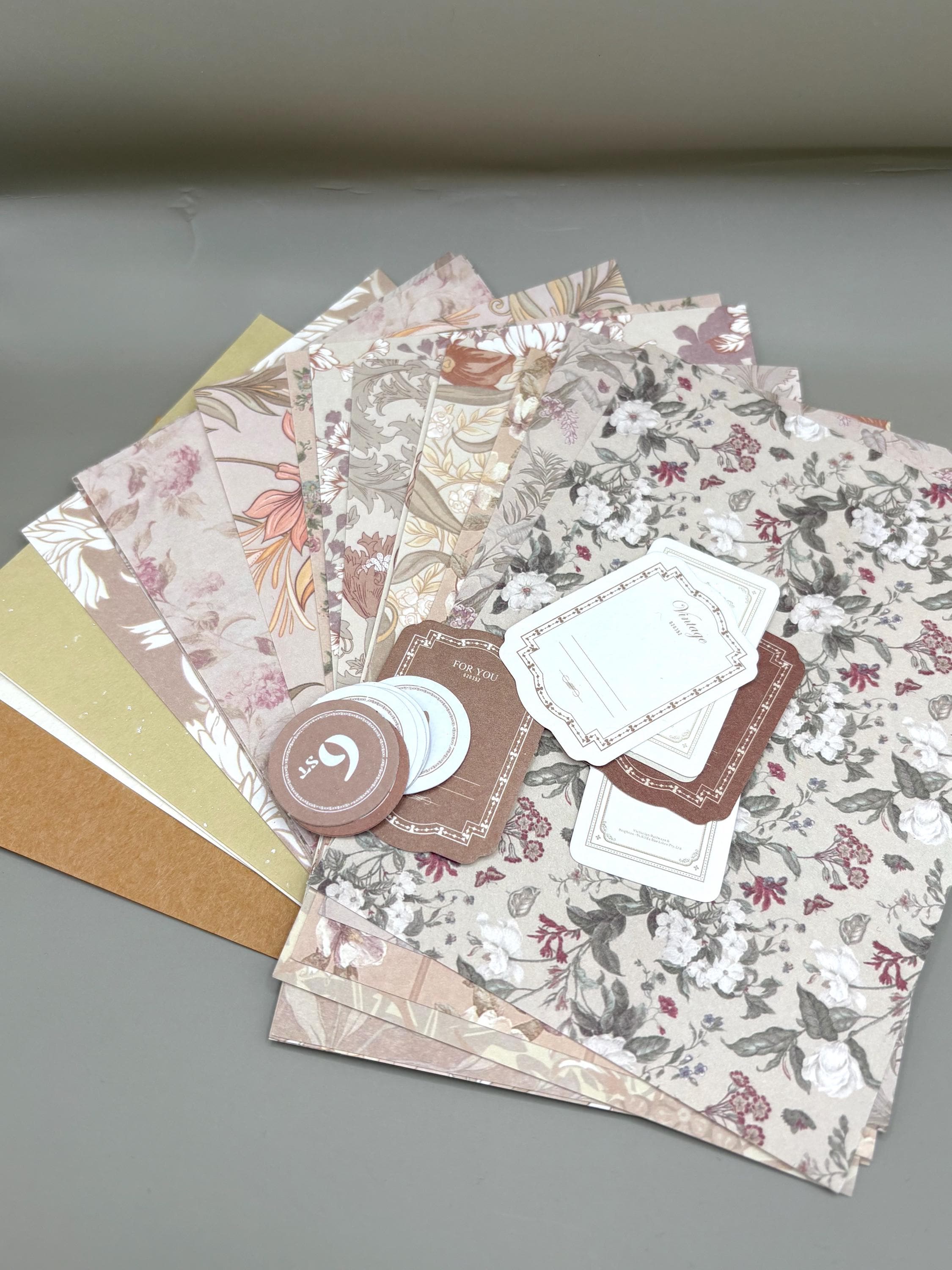 Floral Ephemera Stickers and Papers Bundle (Brown)