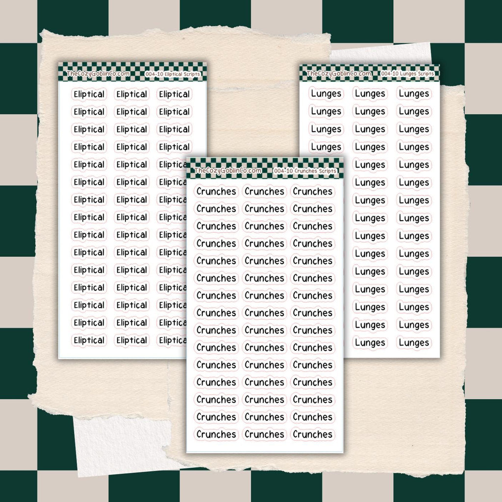 Healthy Living Exercise Scripts (with sampler sheet option) Journal Stickers | Planner Stickers