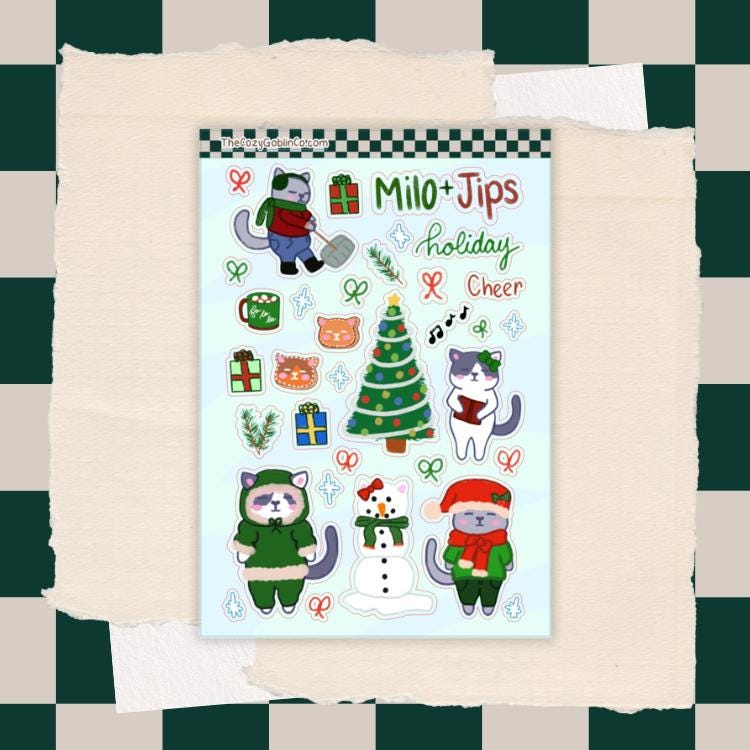 Milo & Jips Holiday Cheers Journal Stickers | Planner Stickers - Hand Drawn by TheCozyGoblinCo