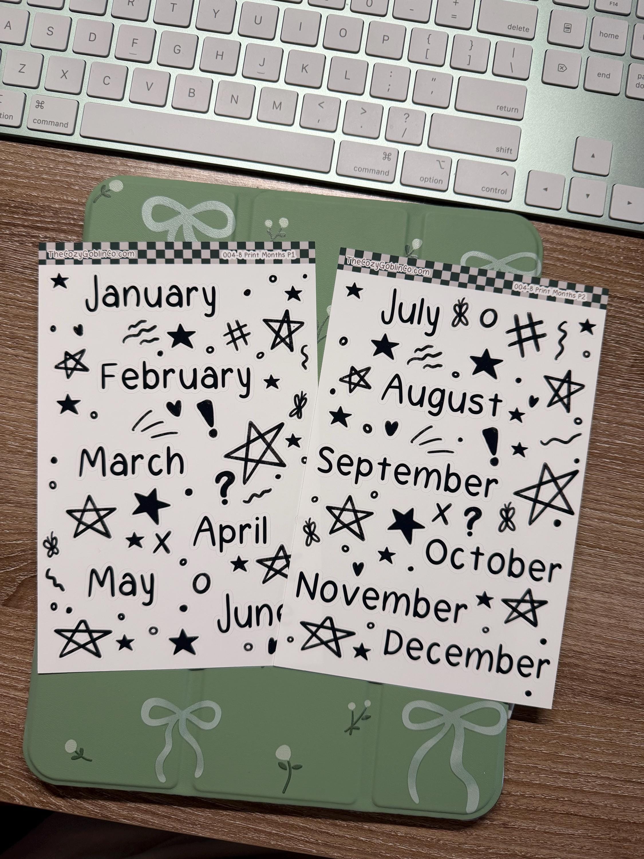 Hand-Drawn Monthly Stickers | Whimsical Planner & Journal Accents