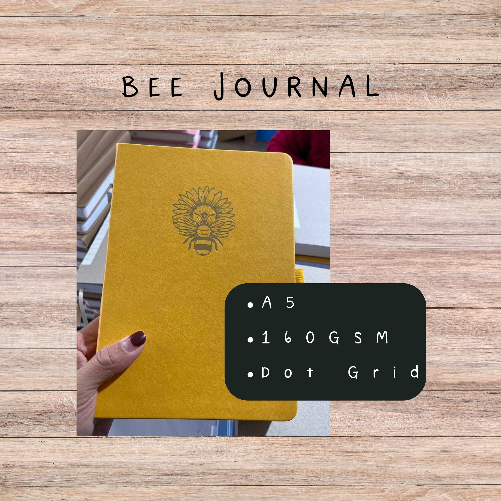 Sunflower & Bee A5 Dot Grid Journal: Yellow Vegan Leather, Gold Foil