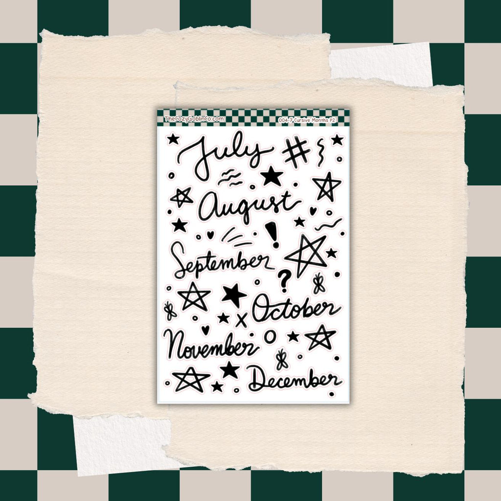 Cursive Monthly Stickers | Hand-Drawn Journal Planner Accents