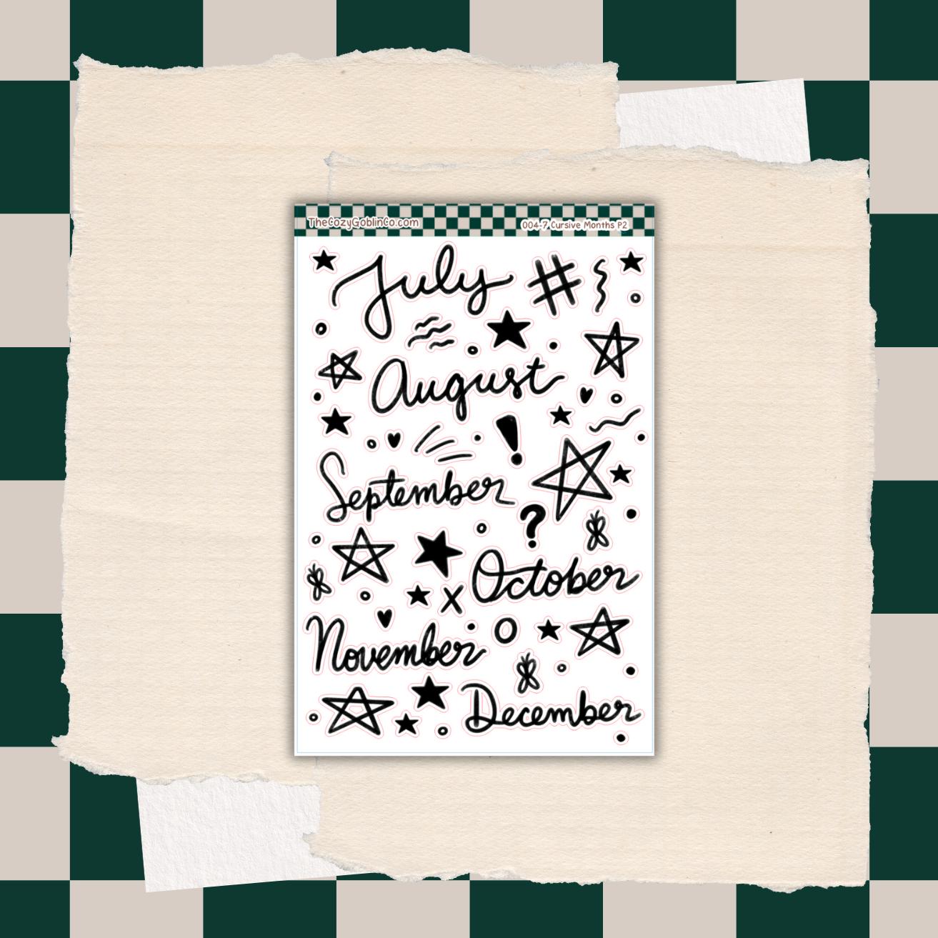 Cursive Monthly Stickers | Hand-Drawn Journal Planner Accents