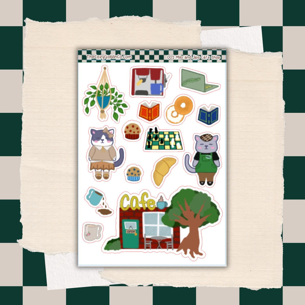 Milo & Jips Cafe Shop Journal Stickers | Planner Stickers - Hand Drawn by TheCozyGoblinCo