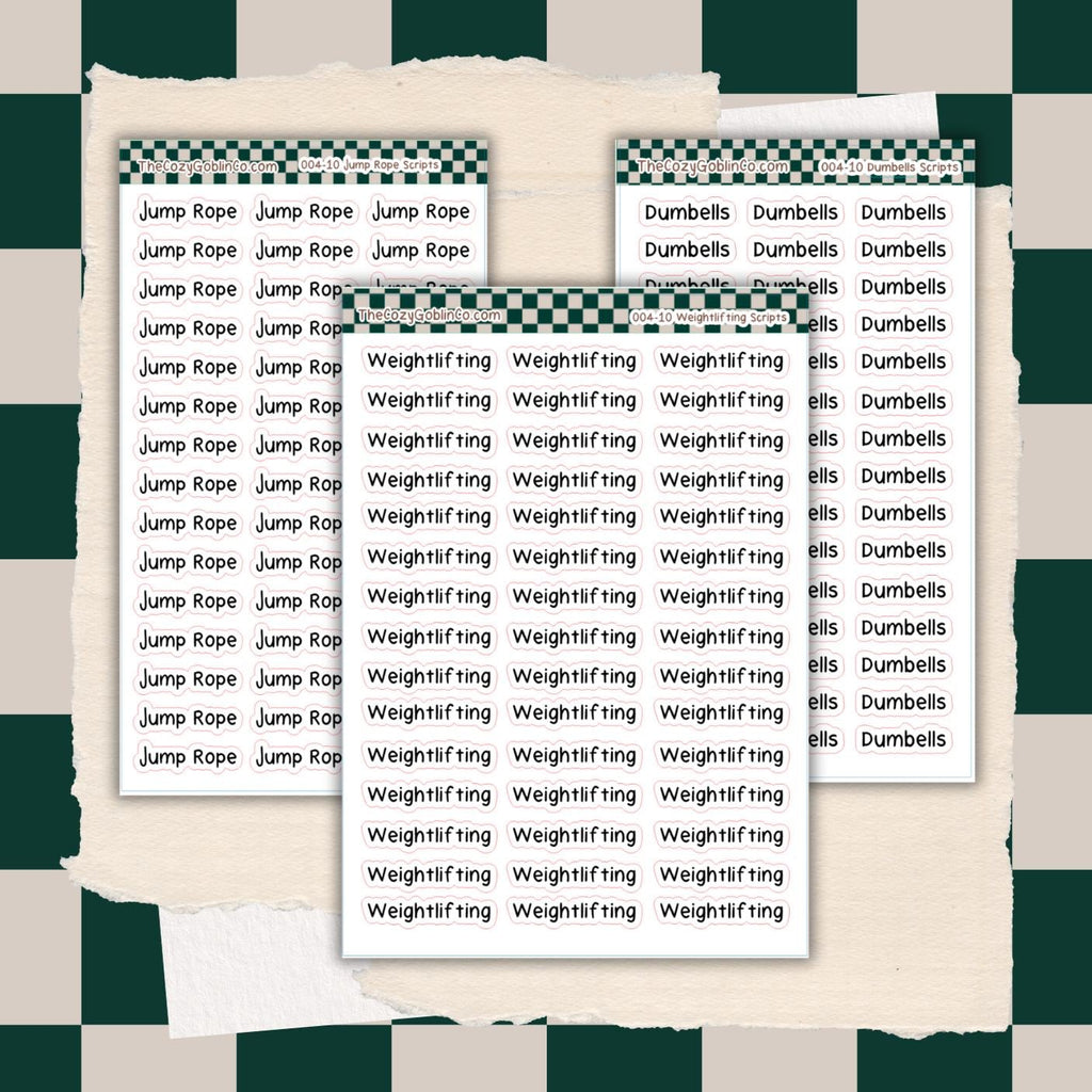Healthy Living Exercise Scripts (with sampler sheet option) Journal Stickers | Planner Stickers