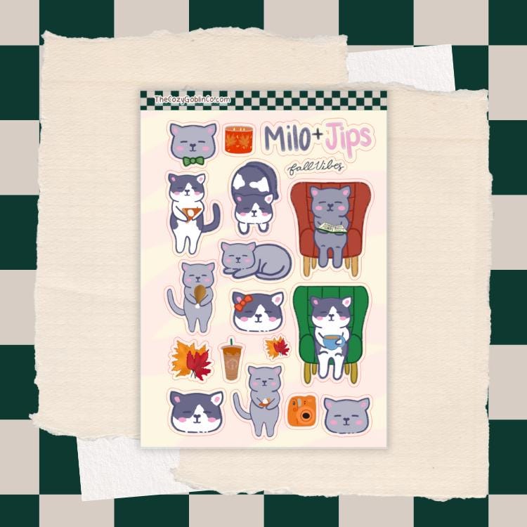 Milo & Jips Fall Vibes Journal Stickers | Planner Stickers - Hand Drawn by TheCozyGoblinCo