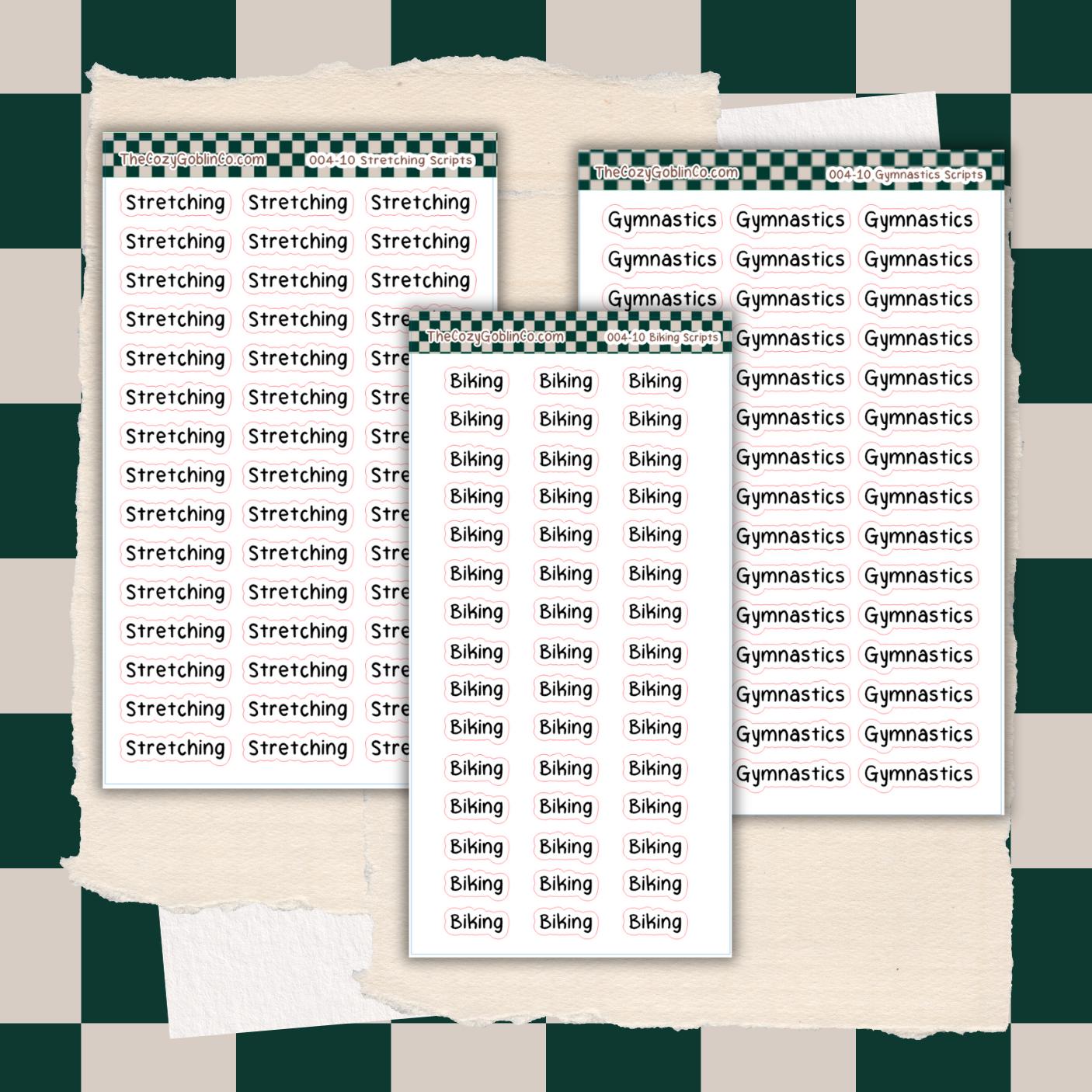 Healthy Living Exercise Scripts (with sampler sheet option) Journal Stickers | Planner Stickers