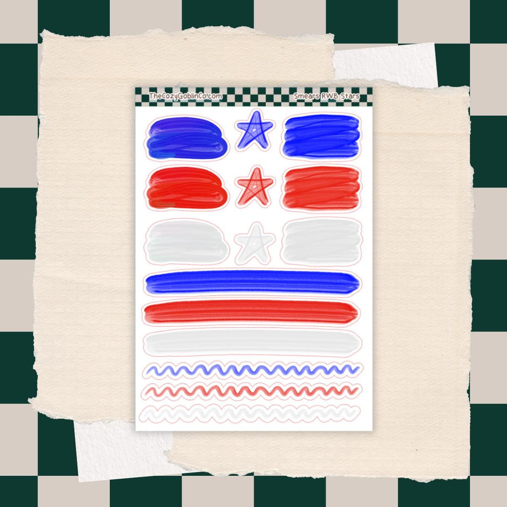 Red White Blue Star Smears Journal Stickers | Planner Stickers