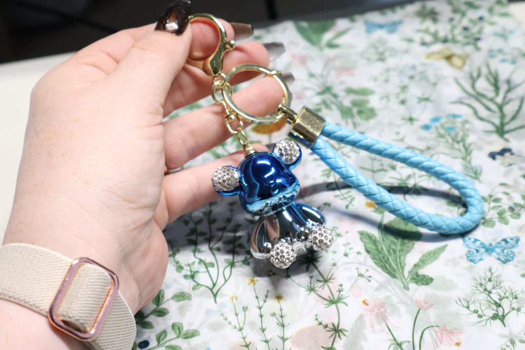 Blue Metallic Bear Keychain