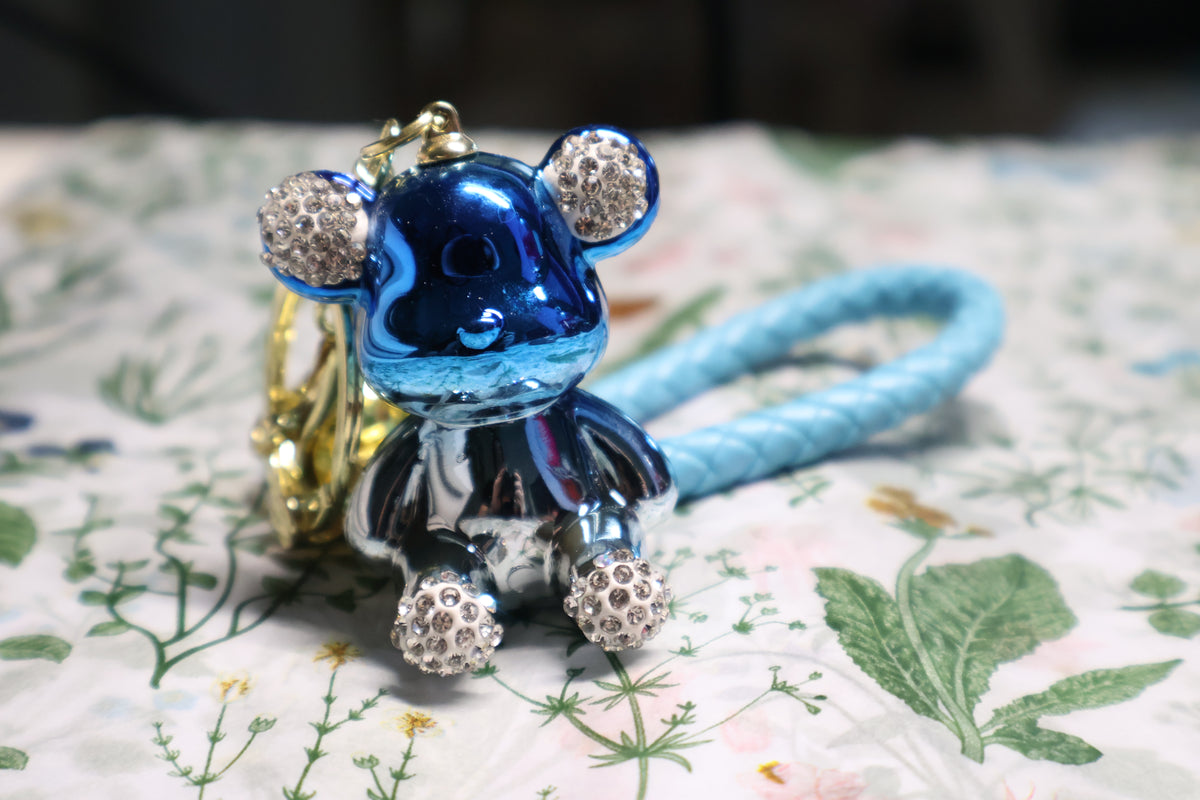 Blue Metallic Bear Keychain