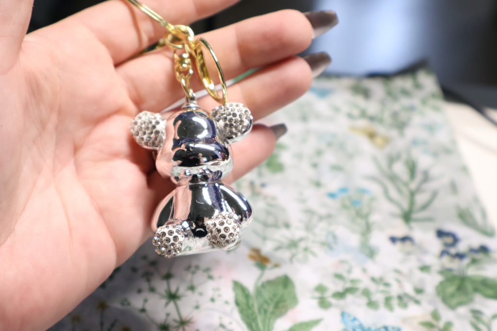 Silver Metallic Bear Keychain