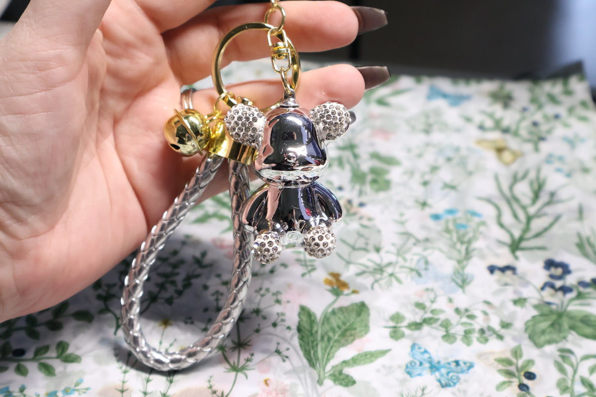Silver Metallic Bear Keychain