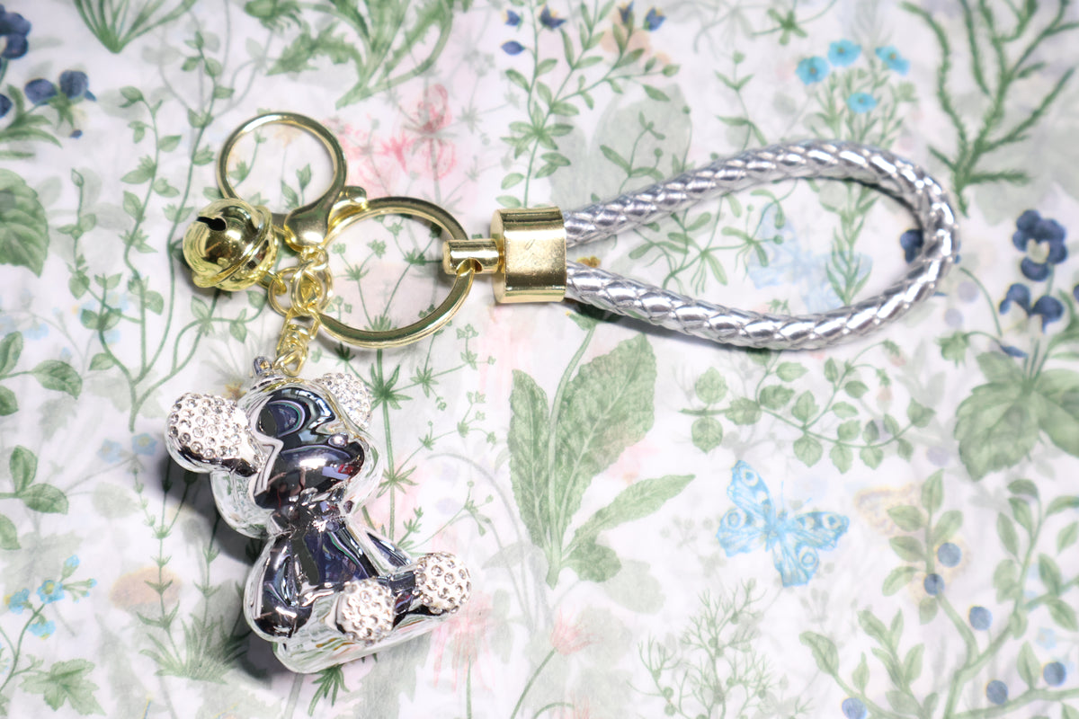Silver Metallic Bear Keychain