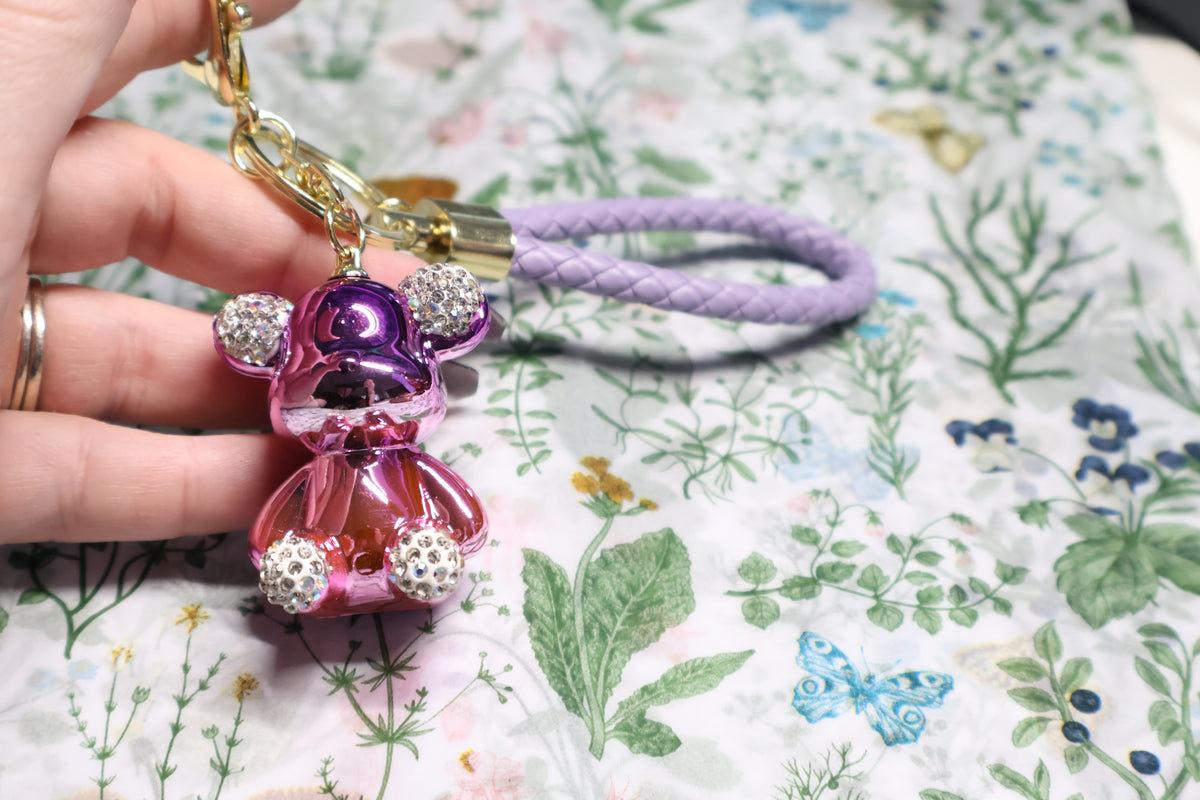 Pink Metallic Bear Keychain