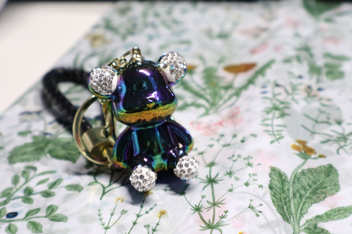 Oil Slick (Rainbow) Metallic Bear Keychain