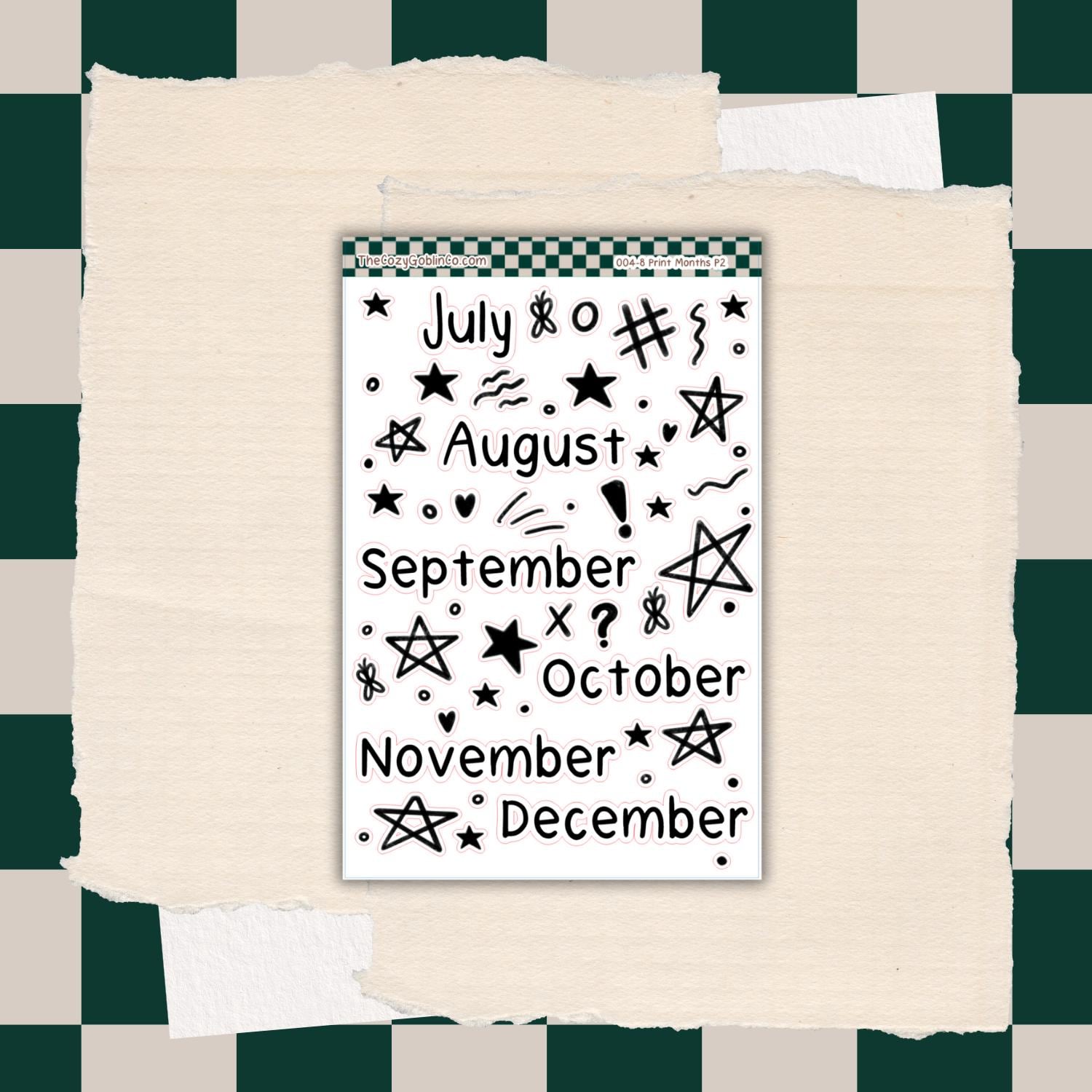 Hand-Drawn Monthly Stickers | Whimsical Planner & Journal Accents