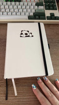 A5 Dot Grid Blackout Vegan Leather Journal: Panda with Black Foil Design