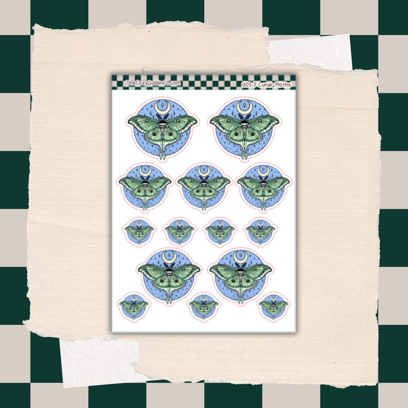 Luna Moth Sticker Sheet | Celestial Cottagecore Journal Planner Stickers