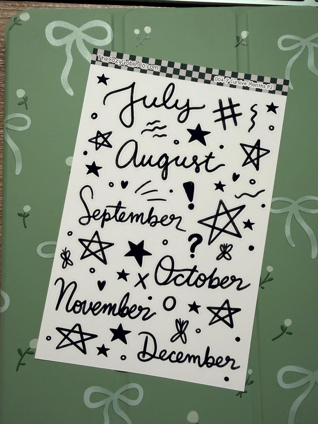 Cursive Monthly Stickers | Hand-Drawn Journal Planner Accents