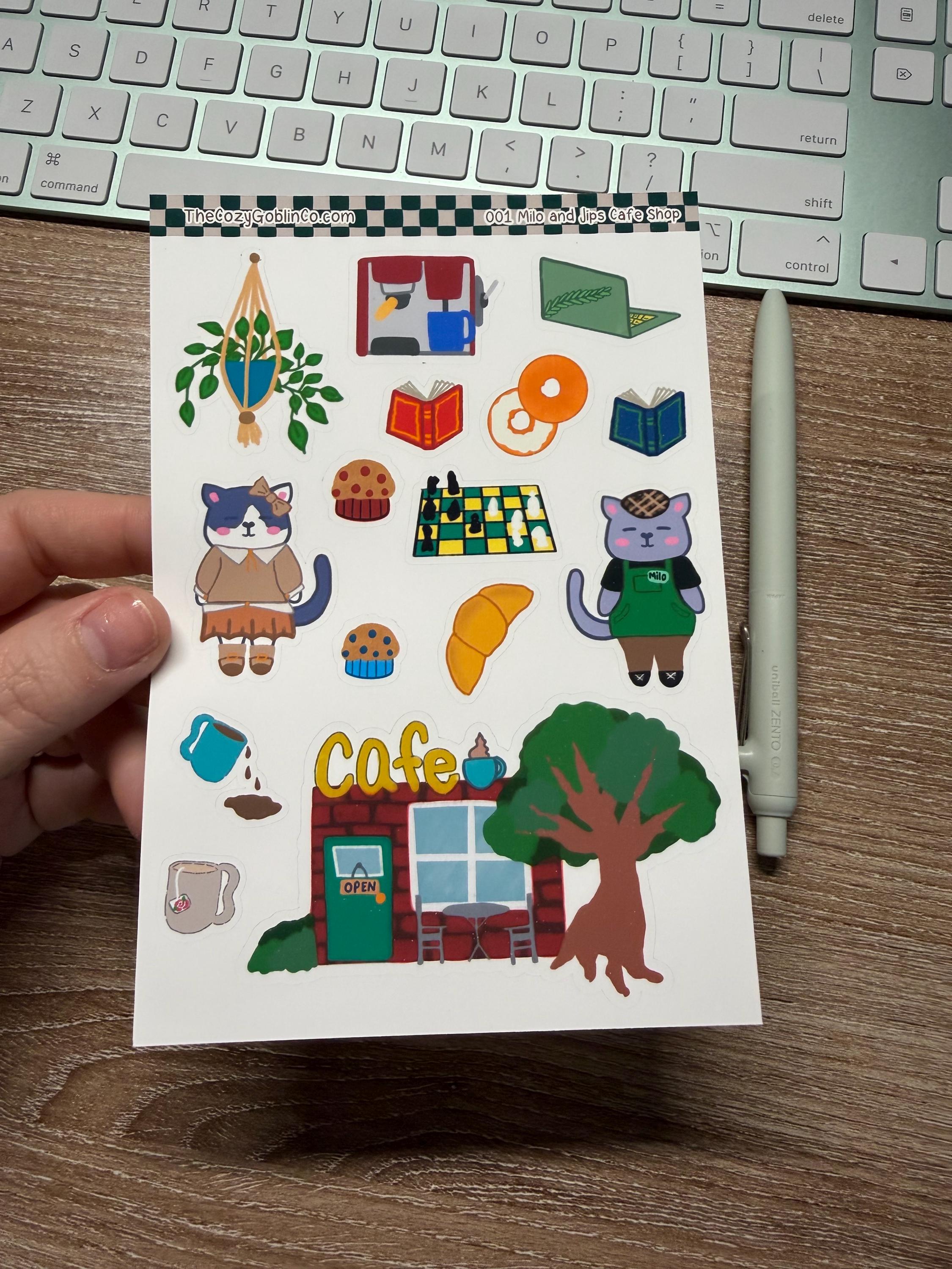 Milo & Jips Cafe Shop Journal Stickers | Planner Stickers - Hand Drawn by TheCozyGoblinCo