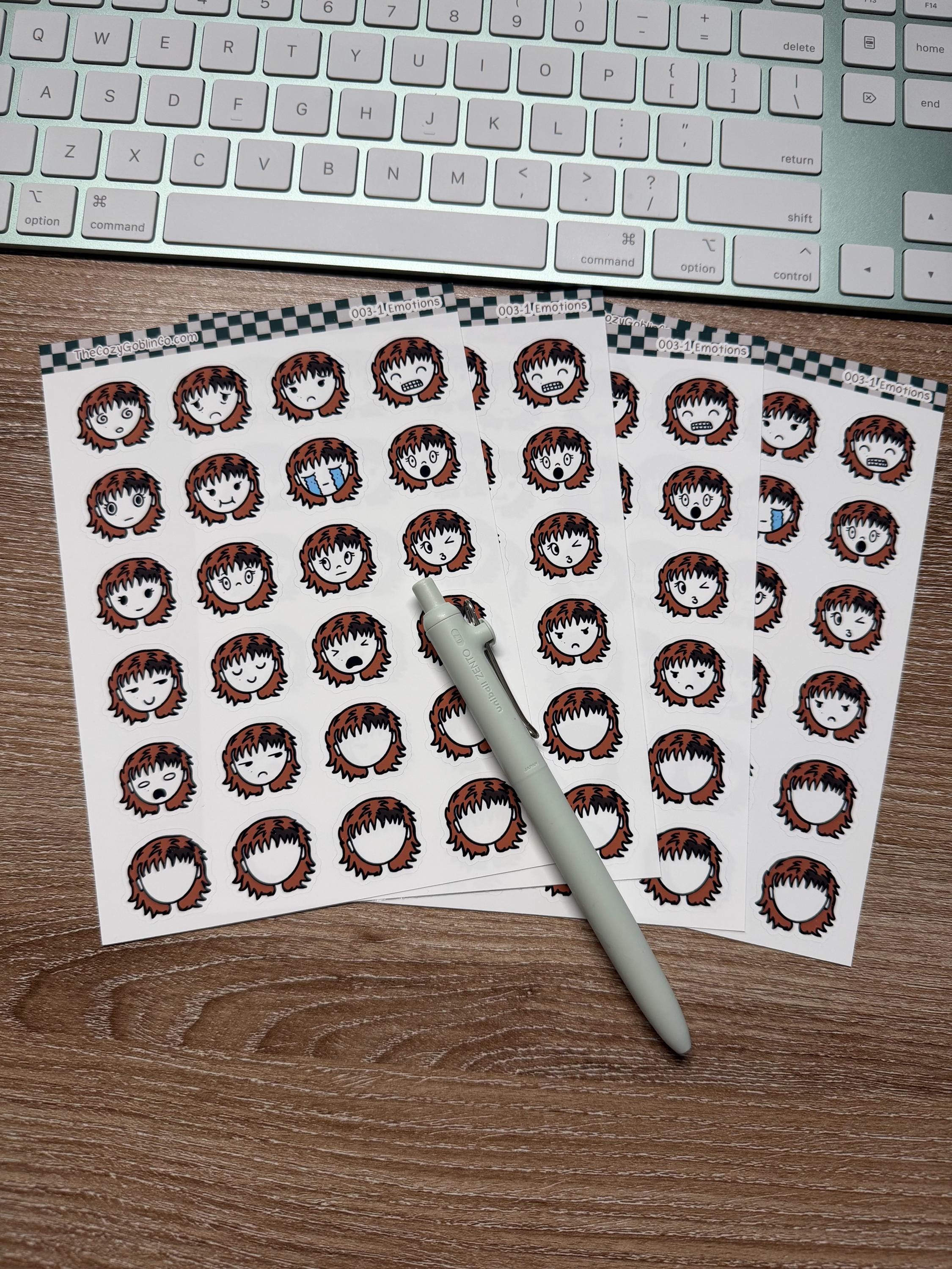 Hand-Drawn Emotion Girl Stickers – Journal & Planner Mood Tracking Set