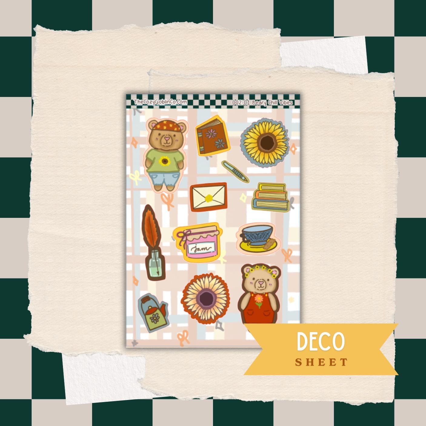 Beary Chill Vibes Deco Stickers | Cozy Bear Planner Stickers | Fall Summer Autumn Journal | Cute Scrapbook Stickers