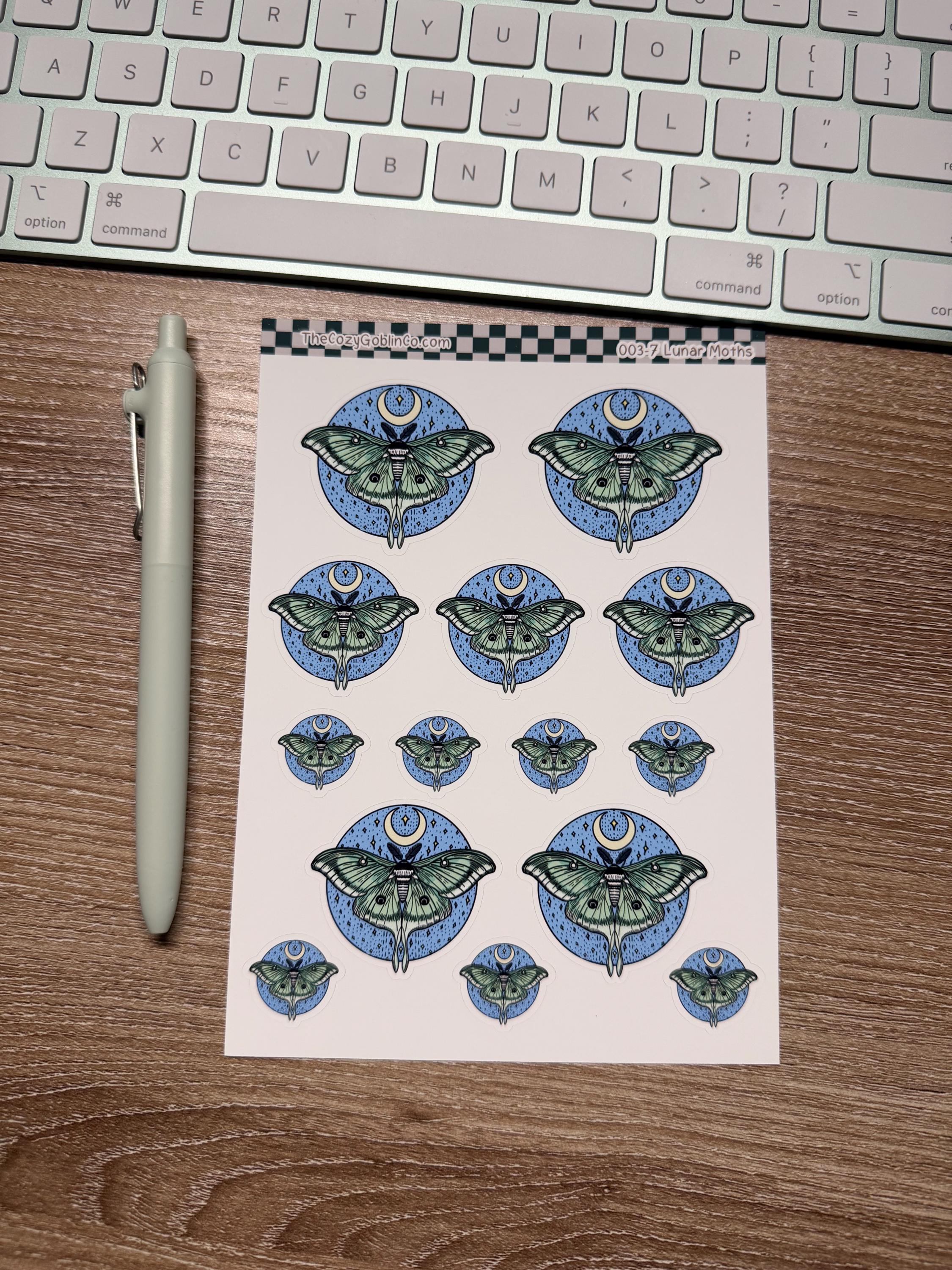 Luna Moth Sticker Sheet | Celestial Cottagecore Journal Planner Stickers