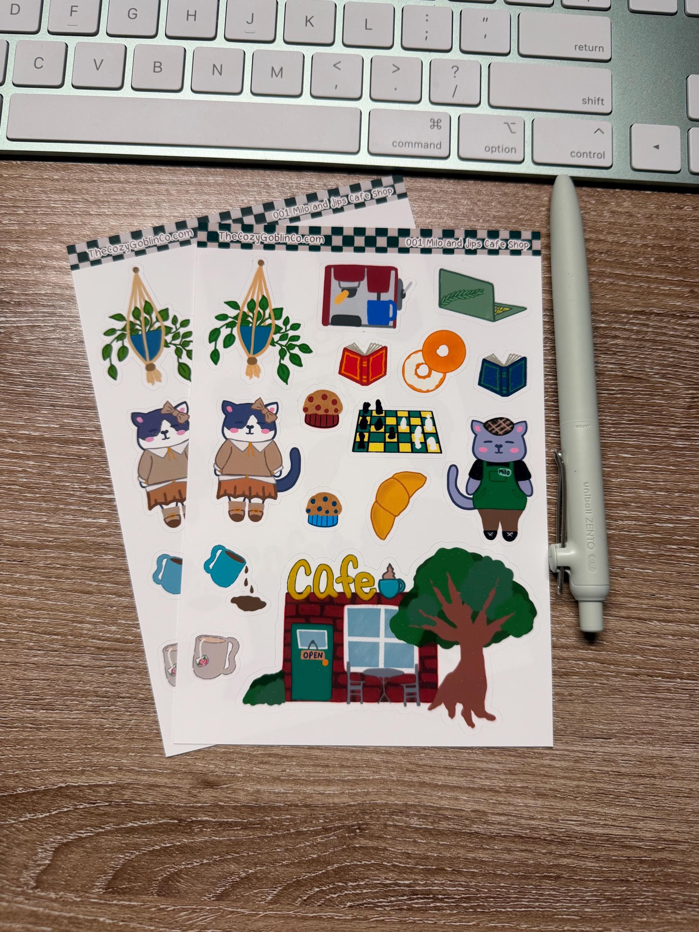 Milo & Jips Cafe Shop Journal Stickers | Planner Stickers - Hand Drawn by TheCozyGoblinCo
