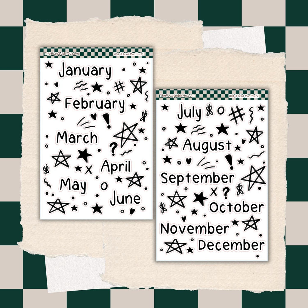 Hand-Drawn Monthly Stickers | Whimsical Planner & Journal Accents