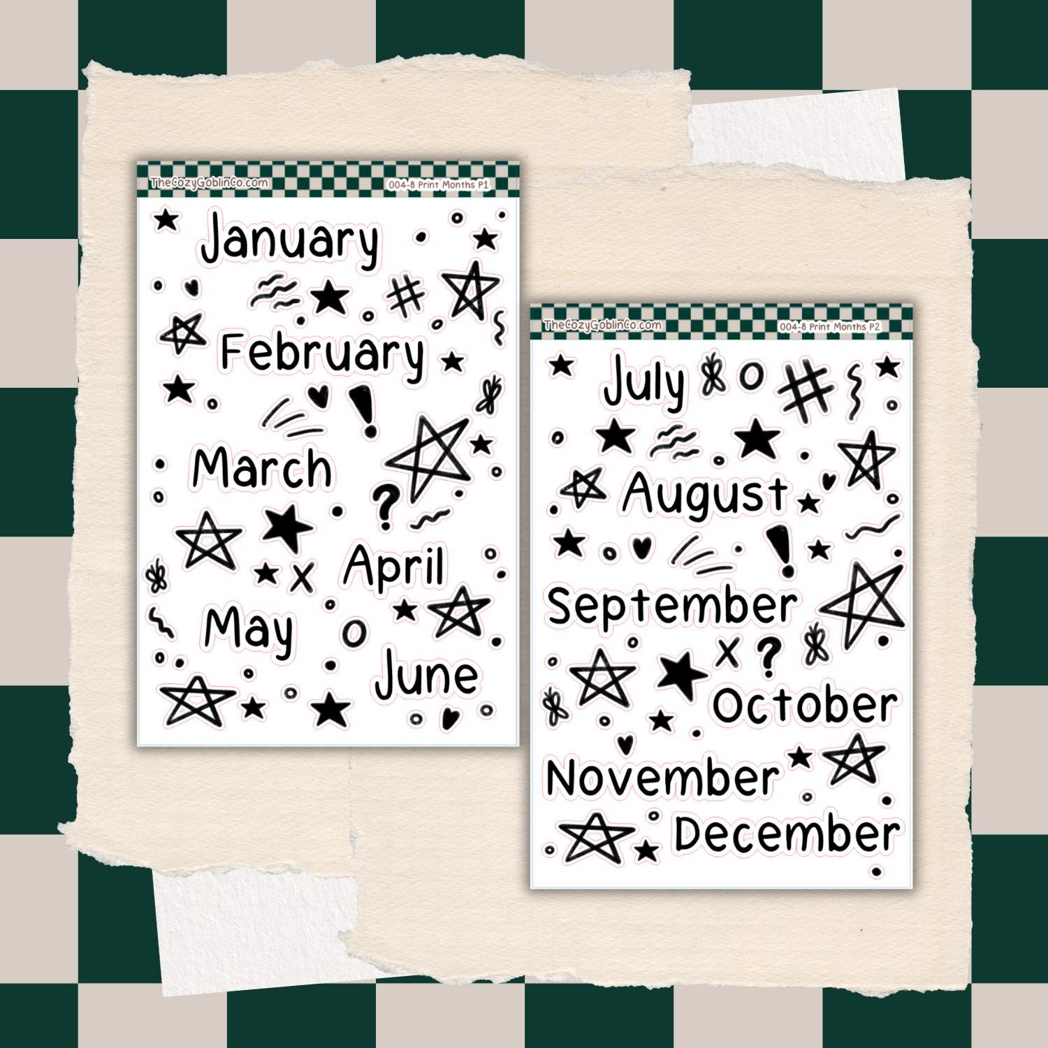 Hand-Drawn Monthly Stickers | Whimsical Planner & Journal Accents